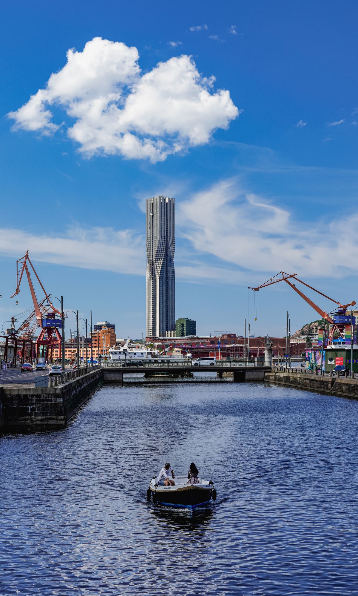 Gothenburg harbor with its cranes and the Karlatornet tower